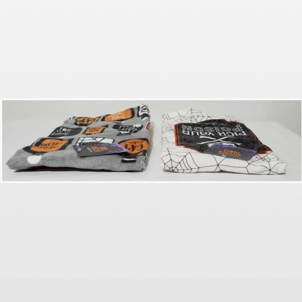 2 New Haunted House Kitchen Towels Halloween Gray & White Poison Potions Set NWT